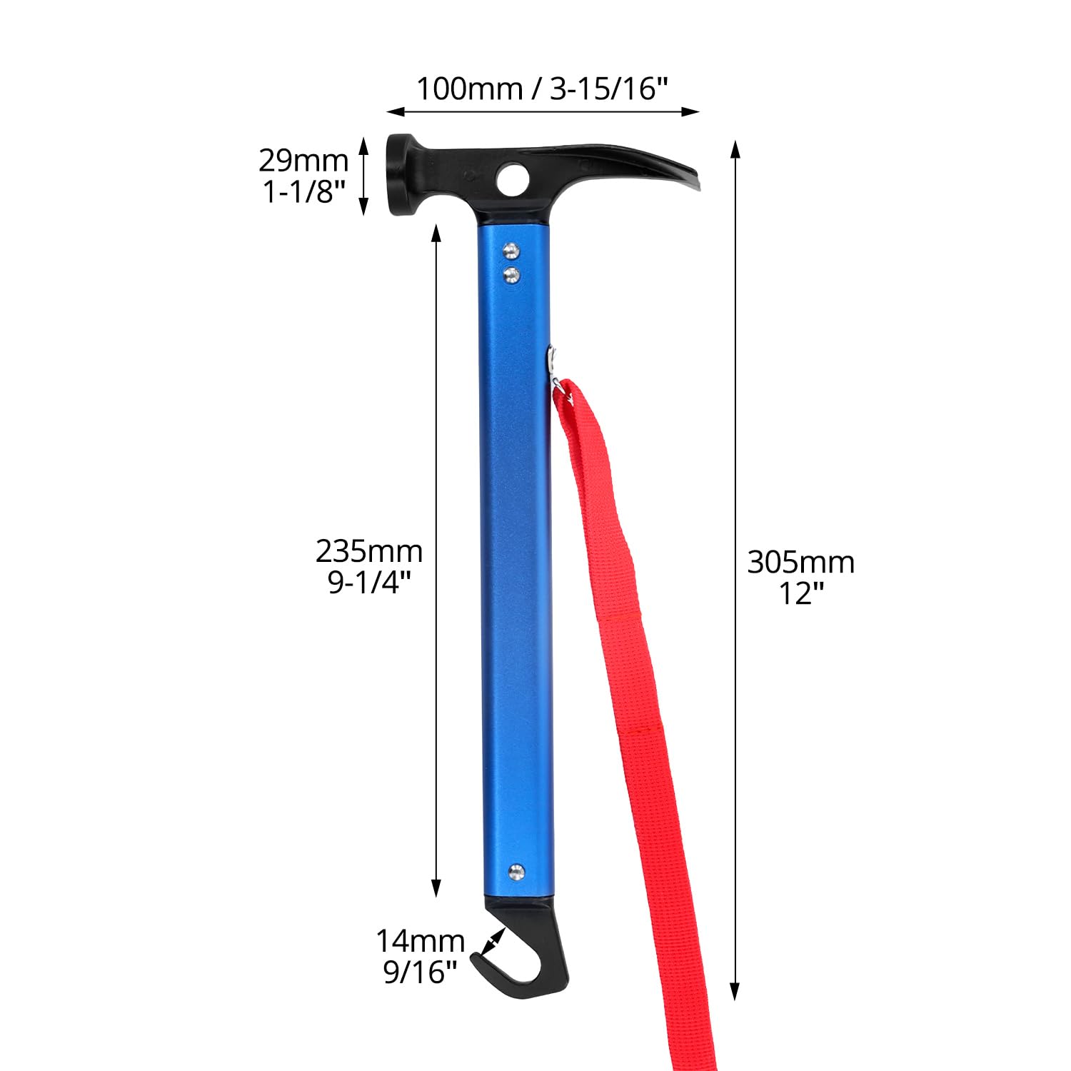 QWORK® Marteau de Camping 30.5 cm, Maillet Camping Extérieur en Aluminium, Marteau de Tente Multifonctionnel avec Extracteur de Piquets de Tente