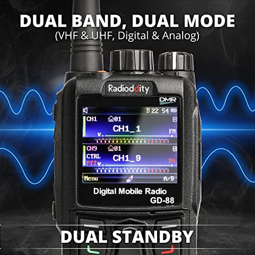 Image of Radioddity GD-88 DMR & Analog 7W Handheld Radio, VHF UHF Dual Band Ham Two Way Radio, with GPS /APRS, Cross-Band Repeater, SFR, 300K Contacts