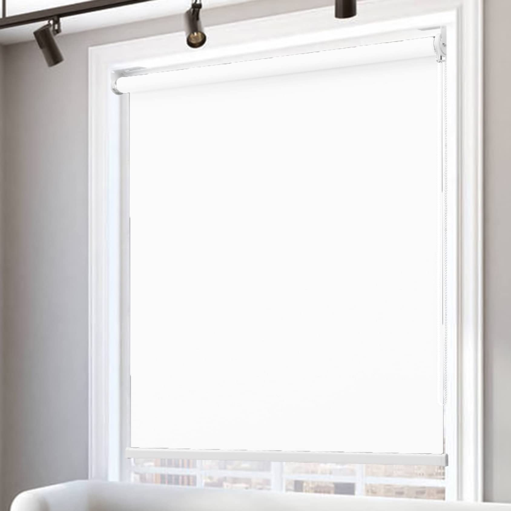 Store enrouleur occultant 105x280cm blanc avec isolation thermique et anti-regards