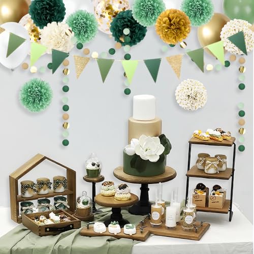 Geburtstagsdeko Grün Partydeko Set 26 Stück, Seidenpapier Pompons Deko mit Grüne Girlande Luftballons Party Deko für Geburtstagsdeko Mann Frauen Hochzeitsdeko Dschungel Gartenparty Sommer Dekoration