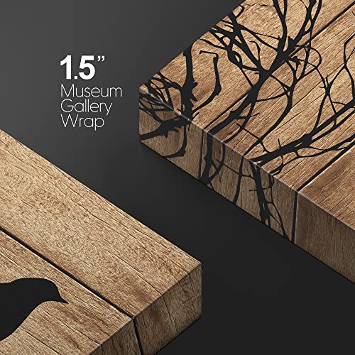 Wall26 Canvas Print Wall Art Black Bird Silhouette On Wood Panels Nature Wilderness Mixed Media Modern Art Rustic Relax/Calm Multicolor For Living Room, Bedroom, Office - 16"X24" #TOP4