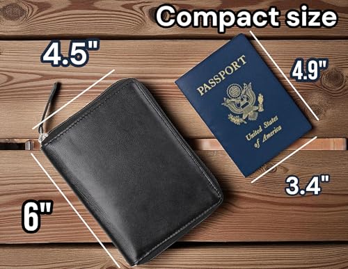 Passport Wallet - Travel Document Holder w/RFID Blocking – Full Grain Leather – Bifold compact zip around Wallet with Credit Card Slots for Women and Men, black, 500-90 by F&L CLASSIC - Image 3