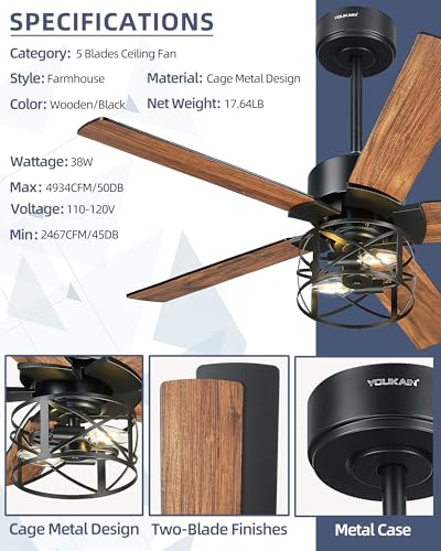 Image of YOUKAIN 42-Inch Farmhouse Ceiling Fan with Lights and Remote, Matte Black