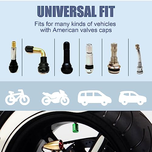 Tire Valve Stem Caps Cover - (5 Pack) Tire Air Cap N2 Nitrogen Metal with Plastic Liner Corrosion Resistant Leak-Proof for Car Truck Motorcycle Bike Green