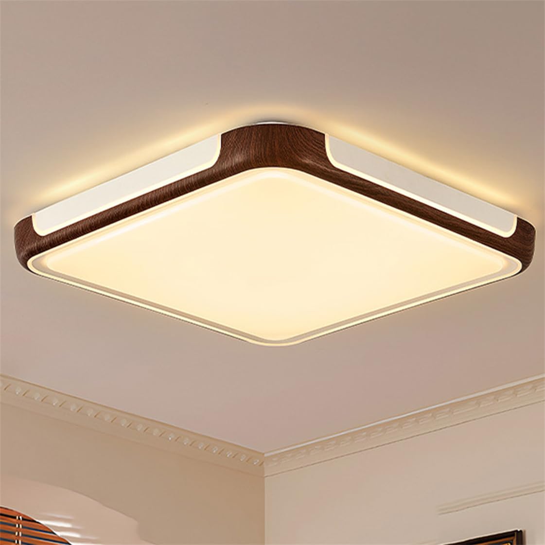 JXYDJH 36W Dimmable LED Flush Mount Ceiling Lights with Remote Control - 19.7'' Walnut Grain Round Lamp Fixtures for Bedroom Lighting Acrylic Lampshade for Kids Room Kitchen Living Room Hallway