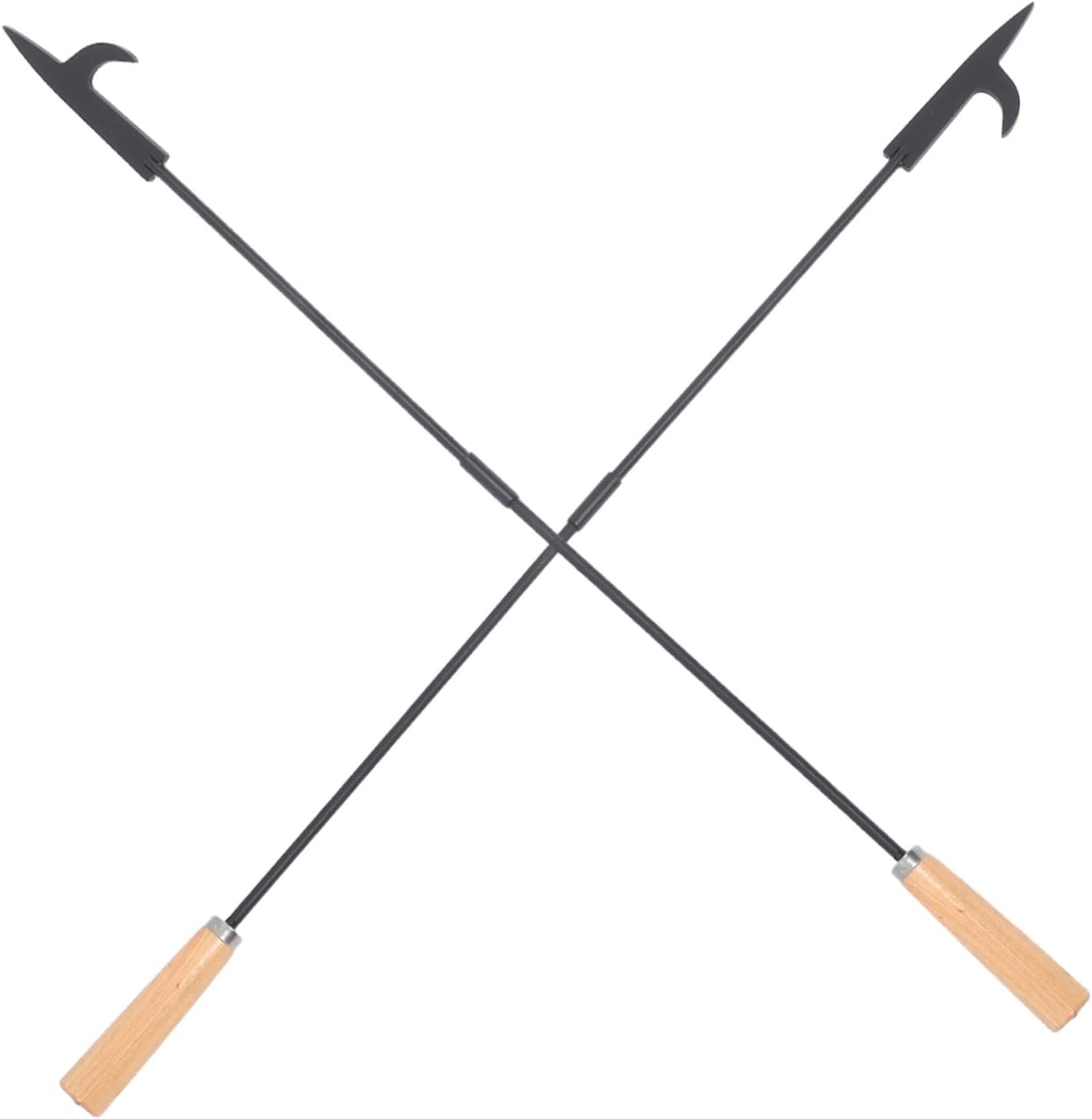 2pcs Heavy Duty Fireplace Poker with Wood Handle, Portable Fire Pit Poker Stick for Outdoor Camping, BBQ, Fire Pit and Indoor Wood Stove Use