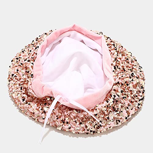 Eachever Women Bling Beret Hats Sequin Cap Fashion Sparkle Shining French Style Beanie Pink #TOP2