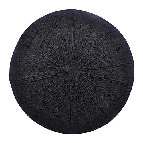 Zlyc French Beret Hat, Reversible Solid Color Cashmere Knit Warm Beret Cap For Womens Girls (Black) #TOP4