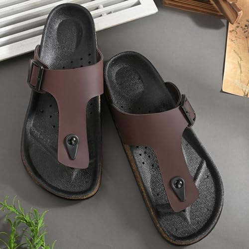 Image of ROWLANS Fashionable Men's Beach Slippers - Water-Resistant & Perfect for Travel 853 8 brown