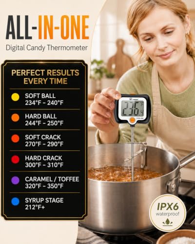 Image of Digital Candy Thermometer with 180 Rotating LED Screen, 304 Stainless Steel Probe, Heat Shield, 2 Pot Clips, Accurate Sugar & Deep Fry Thermometer - Black