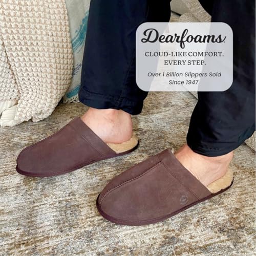 Image of Dearfoams Men's Bradford Genuine Suede House Shoe Scuff Slipper | Casual Slippers