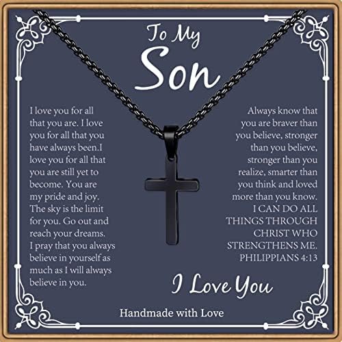 PAERAPAK Gifts for Son, Black Cross Necklace for Son Gifts from Mom Birthday Gifts for Son Fathers Day Son Gifts for Son Valentines Day Gifts for Son Jewelry Gifts