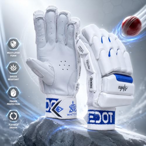 Image of WHITEDOT Sports Alpha Cricket Batting Gloves||Suitable for Mens|Adult|Large Right Hand||White, Leather