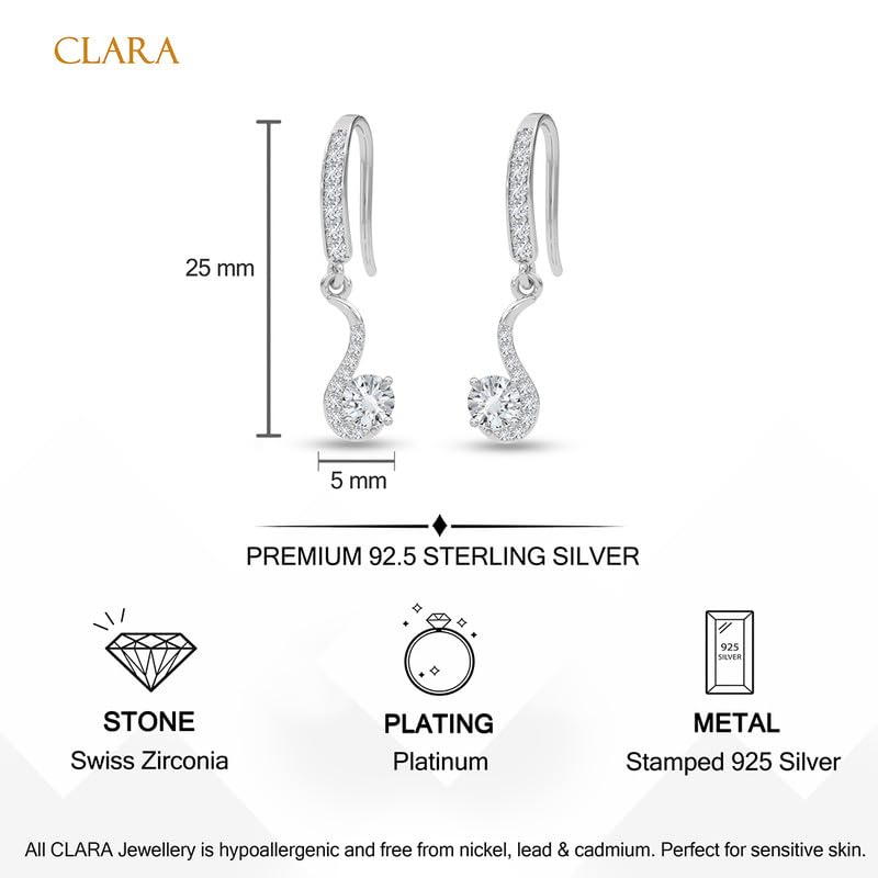 Image of CLARA 925 Sterling Silver Drop Earrings | Platinum Plated | Daily Wear |Gift for Women and Girls