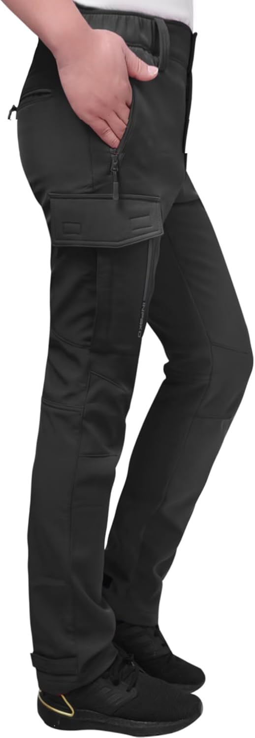 Women's Thermal Softshell Hiking Pants Windproof Polar Fleece Lined Cargo Pants for Winter Outdoor Sports