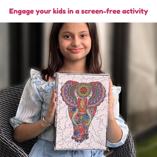 Ambiyaa Indian Elephant | Wooden Jigsaw Puzzle for Kids & Adults | 31 Unique Animal Shape Pieces | Challenging and Educational Puzzle Game | 130 Pieces | 3+ Hours | Large A3 Size - Image 9