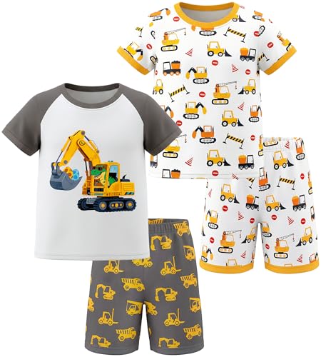 HONGTEYA Toddler Boys Clothes Kids Cotton Clothes Fun Cool Summer Short Wear in Night Size 2-7T (Yellow Excavator 4T)