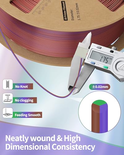 Image of LANDU Silk Tri-Color PLA Filament 1.75mm 1Kg,Triple Color Silk PLA Filament, Silk Rainbow PLA Filament,Neatly Wound 3D Printer Filament,3 in 1 Multi Color Filament + /-0.02mm, Silk Green Purple Copper