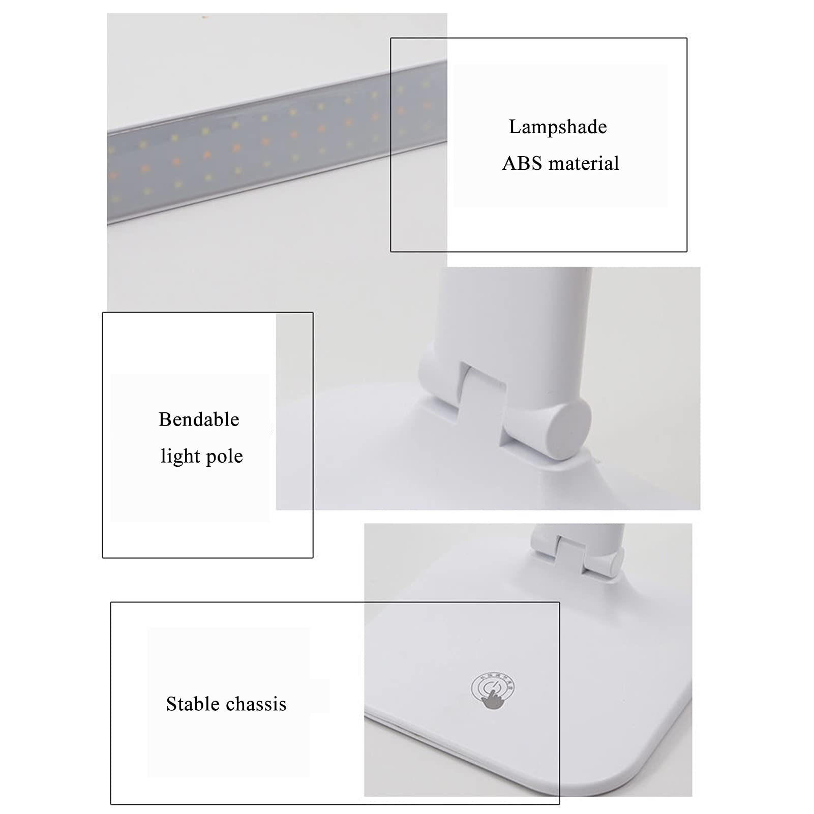 Lampa biurkowa, lampa do sypialni, Biała ściemnialna dioda LED do biura, składane lampy stołowe chroniące wzrok, port ładowania USB, 3 tryby oświetlenia, sterowanie dotykowe - 48 diod LED