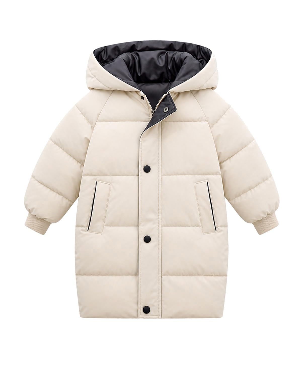 DivingBirds Kinder Winterjacke Mädchen Jungen, Warme Lange Steppjacke mit Kapuze, Winddichter Kinder Winter Mantel mit Reißverschluss und Knöpfen, Winterjacke Mädchen Jungen 2-12 Jahre