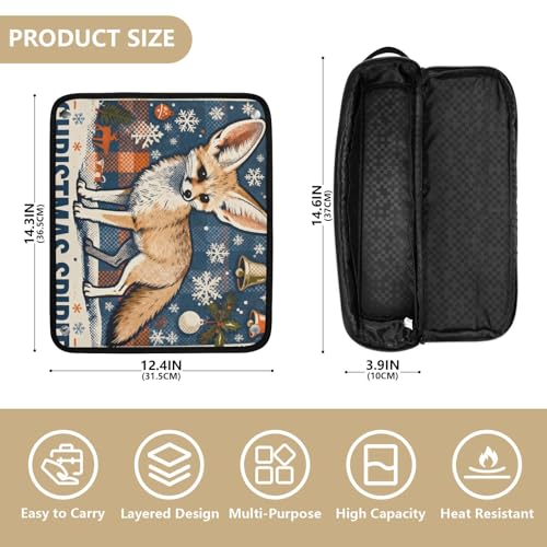 Bolsa organizadora 2 en 1 para herramientas de cabello y tapete resistente al calor, con cierre, impermeable, portátil, para plancha, rizador y secadora de cabello, Fox Merry Christmas Blue Plaid Travel Bag miniatura 4