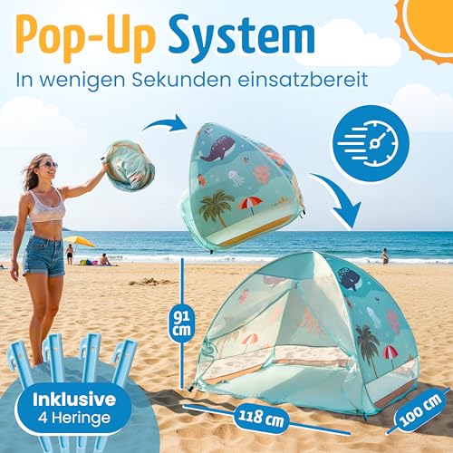 Strandknirpse® Strandmuschel mit UV Schutz 50+ für Kinder Baby Babys Kleinkinder Strandzelt Pop-Up pop up Windschutz Strand Zelt mit Tragetasuche und Heringe Sonnenschutz klein (UnderwaterLife)