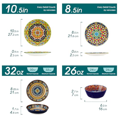 Image of vancasso 16 Pieces Plates and Bowls Set, Bohemian Style Dinnerware Sets Service for 4, Porcelain Boho Dishes Set for Kitchen, Housewaring Gift, Dishwasher and Microwave Safe, Series KRVI