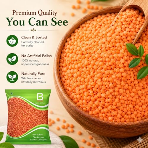 Image of Beans & Grains Premium Masoor Dal | Unpolished Red Lentils | High Protein & Fiber | 100% Natural & Hygienically Packed