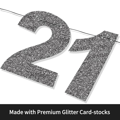 Image of 21st Birthday Decorations for Her - NO DIY - She's 21 Bitches Black Glitter Banner Funny Happy 21 Birthday Party Sign Backdrop Decorations 21st Gifts for Her