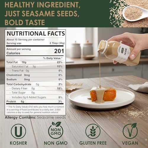 Premium Tahini Paste 8.8 oz (250 g) | Roasted & Ground Sesame Seeds for Hummus, Vegan Dips, Dressings & Sesame Sauce | Gluten-Free, Dairy-Free - Thumbnail 2