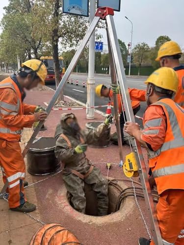 Fall Arrest Kits, Aluminum Emergency Rescue Tripod Kit, Tripod Winch Lift with Fall Protector & Safe Belt, Sewer Rescue Tripod for Confined Space Descent a(2600lbs Winch+Safety Belt