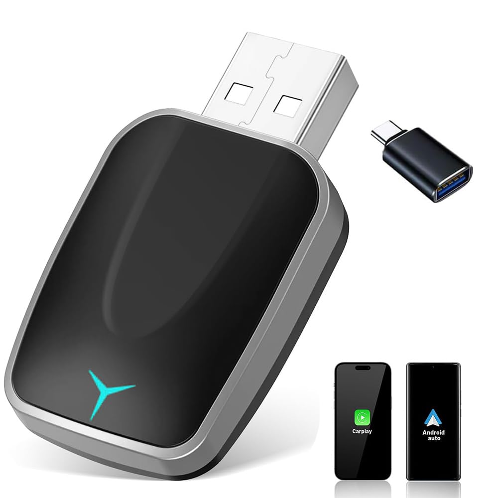 Adattatore Wireless CarPlay, Adattatore 2 in 1 per CarPlay/Android Auto, Trasformazione da Cablato a Wireless, Plug & Play Type-C/USB, Connessione Veloce e Stabile, per iOS 10+ e Android 11+