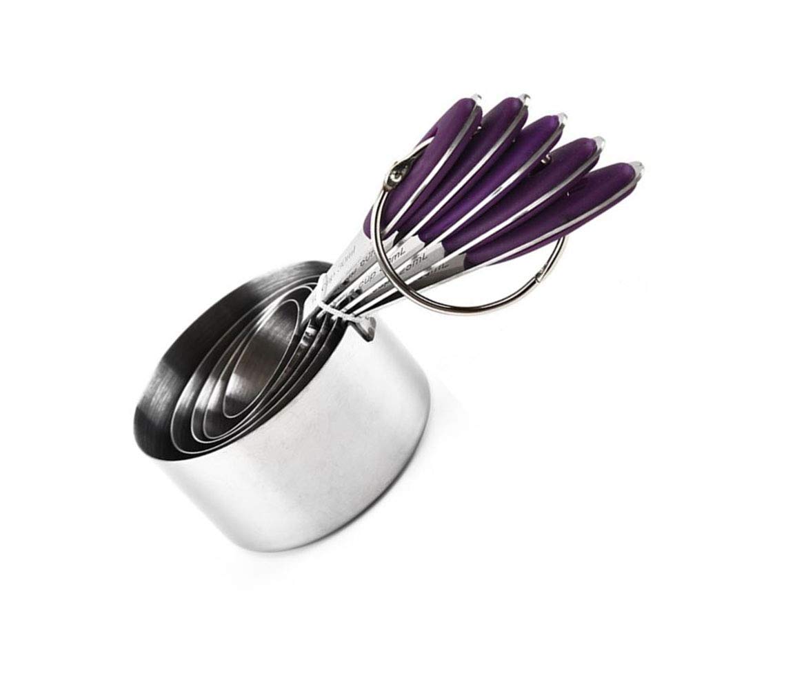 Juego de tazas y cucharas medidoras con mango de silicona, juego de 10 que incluye 5 tazas medidoras de acero inoxidable y 5 cucharas medidoras. Medición de cocción ampliamente utilizada como