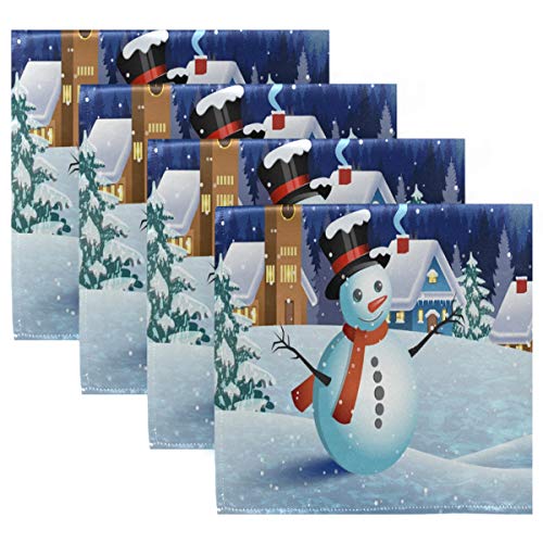 Aslsiy Christmas Snowman Night Cloth Napkins Set Of 6 Xmas Tree Moon Deer Soft 20 X 20 Inch Dinner Table Napkins Comfortable Polyester Napkin For Kitchen Home Wedding Party Holiday Decor #TOP5