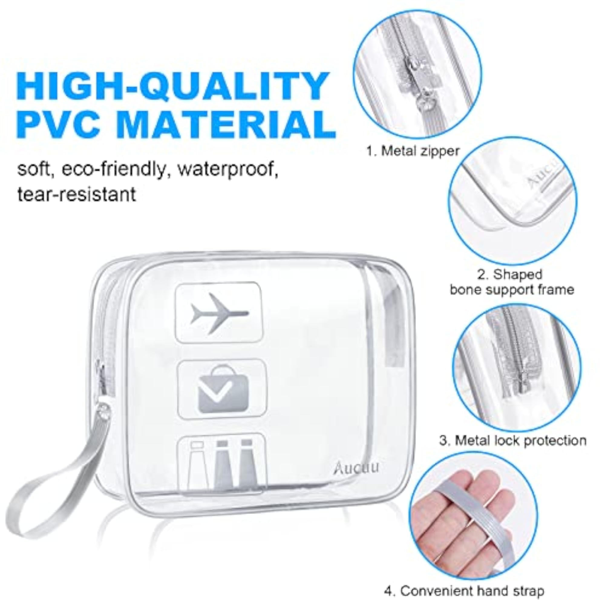 3-Pack Clear Wash & Makeup Bags, TSA Approved