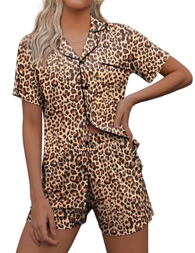 Image of Ekouaer Pajamas Set for Women Short Sleeve Sleepwear Button Down Pjs Soft 2 Piece Lounge Sets
