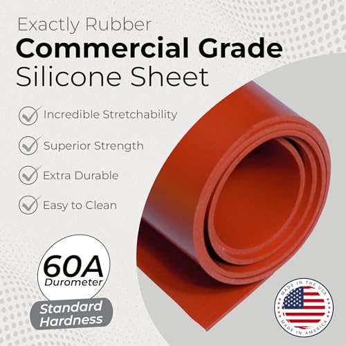 Image of Exactly Rubber - Commercial Grade Silicone Sheet, 60A Durometer Silicone Mat, -80 to 450F Temperature Resistant Rubber Mat, Rubber Sheet with 350% Elongation, Made in the USA, 1 /32 x 9 inch x 12 inch, Red