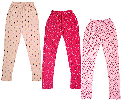 Image of IndiWeaves Girls Cotton Printed Leggings Slim Fit Cotton Stretchable Leggings [Pack of 3] Peach, Magenta, Pink