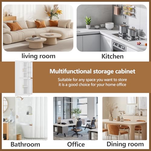 Image of GAIOUS 63 inch Tall Metal Corner Kitchen Pantry Cabinet, Steel Storage Cabinets with 4 Doors and 3 Shelves, Kitchen Food Cabinets with 6 Door Panel Shelves, Farmhouse Cupboard for Kitchen Dining, White