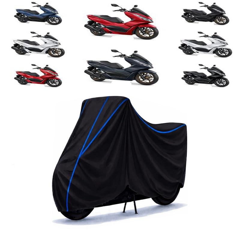 Image of Scooty Cover Water Resistant for PCX 160 | Universal Scooter & Bike Cover | Heavy Duty UV Protection | Dust, Rain & Scratch Protection | Elastic Fit All Weather Indoor Outdoor | Black with Blue Piping