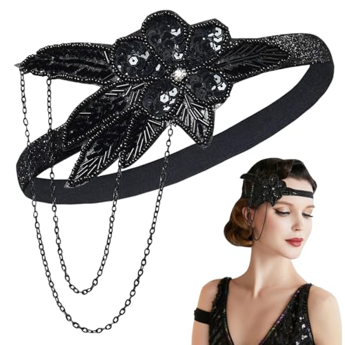 YUVKIN Fita de cabeça estilo flapper dos anos 20, diadema de penas dos anos 20, acessório de festa Gatsby para mulher, fantasia charleston e acessórios cabaré anos 20 (great gatsby costume)