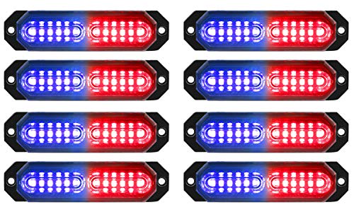 ASPL 8pcs Sync Feature Ultra Slim 12-LED Surface Mount Flashing Strobe Lights for Truck Car Vehicle LED Mini Grille Light Head Emergency Beacon Hazard Warning Lights (Red/Blue) by ASPL - Used condition - CA$39.72
