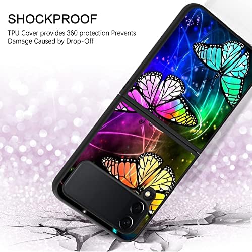UZEUZA Slim Case Compatible with Samsung Galaxy Z Flip 4, Cute Elephant & Butterfly & Crown Aesthetic Phone Case Cover for Z Flip 4 5G (2022)