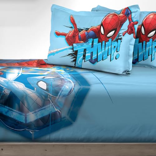 Image of Sassoon Marvel Spiderman Thwip Digital Printed 100% Cotton Bedsheet with 2 Pillow Covers in 300TC