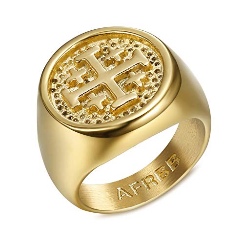 Preisvergleich Produktbild BOBIJOO JEWELRY - Siegelring Ring Templer Mann Kreuz Potancée Reihenfolge Jerusalem Gold Plattiert PVD-Edelstahl 316L Vergoldet - 19,1 (9 US), Vergoldet - Edelstahl 316