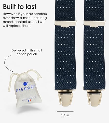 Image of PIERROT Men's Suspenders - One Size Adjustable and Elastic Suspenders for Men Trousers Heavy Duty with 4 Very Strong Clips