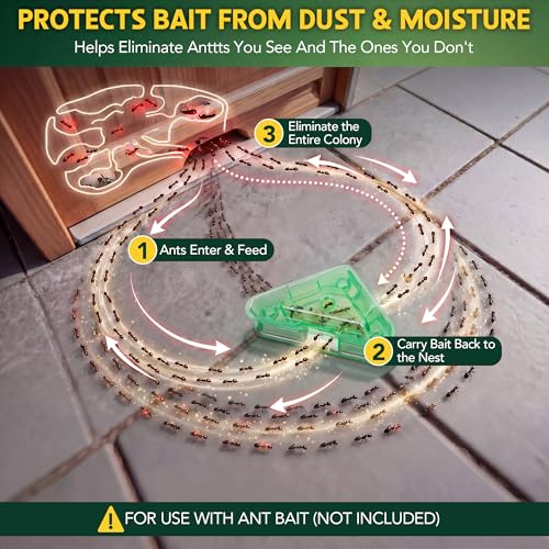 Image of Qualirey Ant Bait Stations Reusable (Bait NOT Included), Multi Surface Ant Killer Trap for Home Control for Indoor and Outdoor Roach Station for Common Household(Triangular,Green,16 Set)