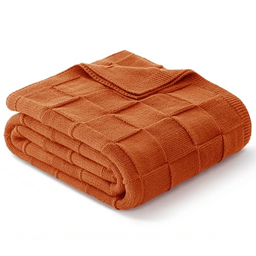 Image of Whale Flotilla Knit Throw Blanket for Couch, Soft Fuzzy Decorative Knitted Blanket for Sofa Bed, Lightweight Cozy Warm Throws, 130x150 CM, Burnt Orange