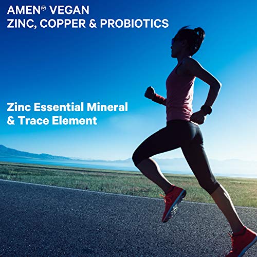 Amen Zinc & Copper Supplement + Probiotics, 3 Months Supply, One Per Day - 50 Mg Zinc Picolinate Vitamin Pills - Essential Minerals Supplements – 2 Billion Cfus Probiotic – Vegan, Non-Gmo, 90 Capsules #TOP4