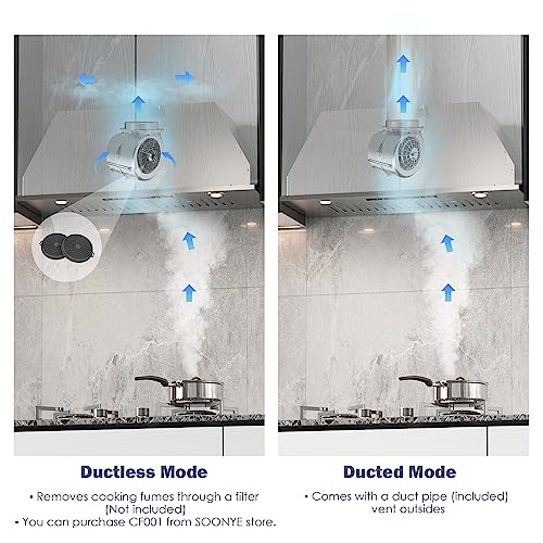 Soonye Range Hood 30 Inch, Insert Range Hood 600 Cfm Kitchen Vent Stove Hood With 3 Speed Gestures Sensor Touch Control With Remote, Permanent Baffle Filter, Ducted/Ductless Convertible #TOP5